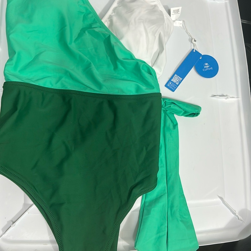CUPSHE Women's One Piece Swimsuit Wrap Color Block Tie Side Bathing Suit NWT L - Picture 5 of 5